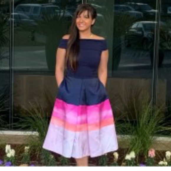 TED BAKER MARINA FIT AND FLARE MOSIAC STRIPED DRESS SZ US 6 OR TED SZ 2 - Picture 6 of 6